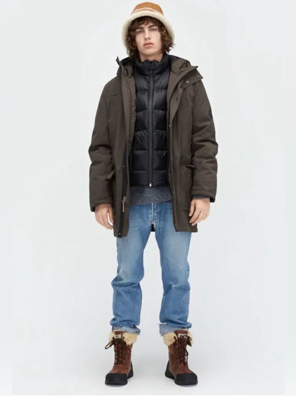 Ugg Butte Parka Down Coat Jacket Sherpa Trim Hood Mens Small